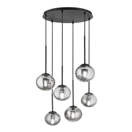 Ondaluce - JEWEL pendel med kabel, 6 x E14, 10 W, 230 V, Ø 55 cm, røgfarvet sort
