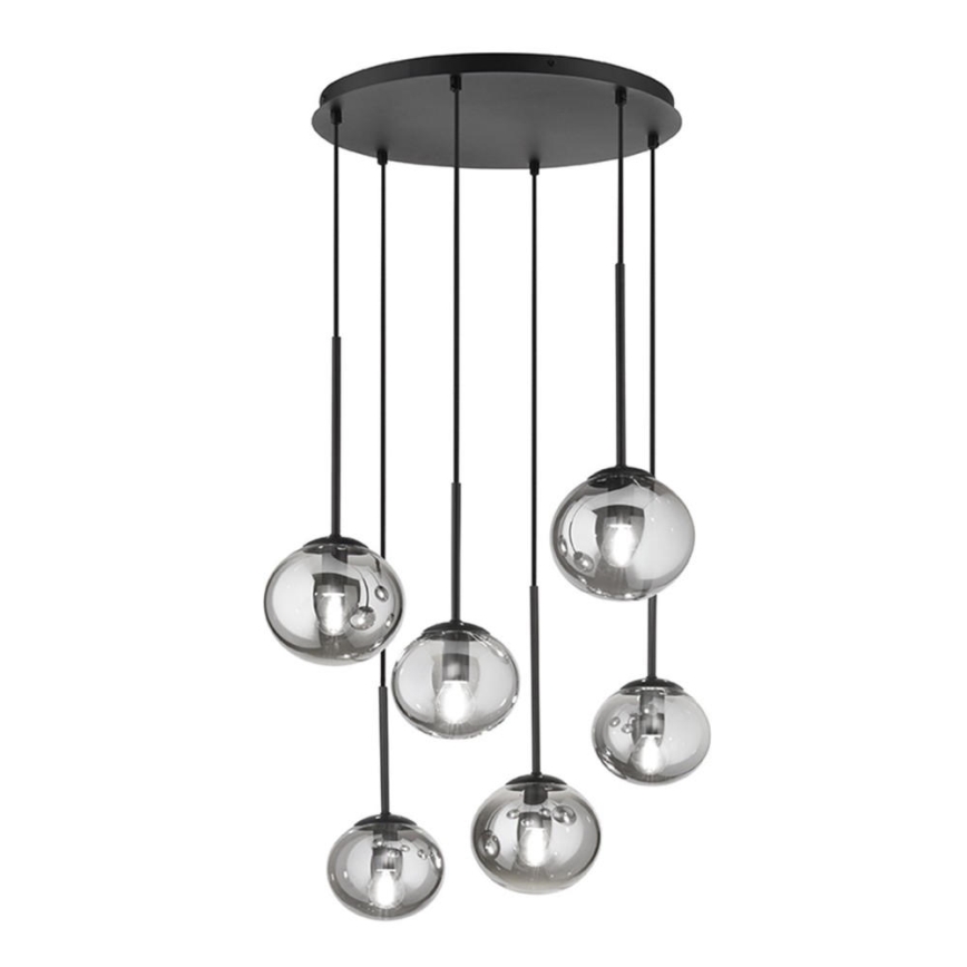 Ondaluce - JEWEL pendel med kabel, 6 x E14, 10 W, 230 V, Ø 55 cm, røgfarvet sort