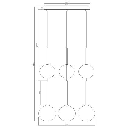 Ondaluce - JEWEL pendel med kabel, 6 x E14, 10 W, 230 V, Ø 55 cm, røgfarvet sort