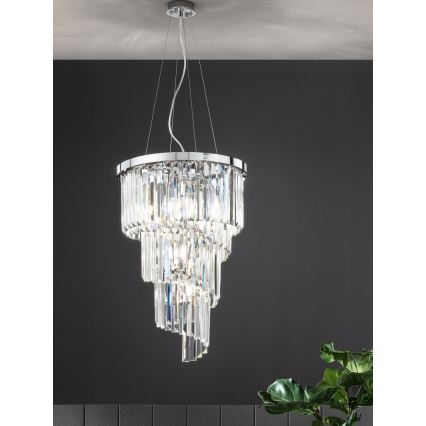Ondaluce - Krystal-lysekrone med wire ALEXANDER, 7 x E14 / 10 W / 230 V, Ø 40 cm, blank krom