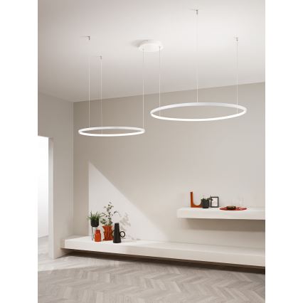Ondaluce - Dæmpbar LED-pendel på wire SOEL LED/28W/230V + LED/38W 3000/4000K Ø 80/60 cm hvid