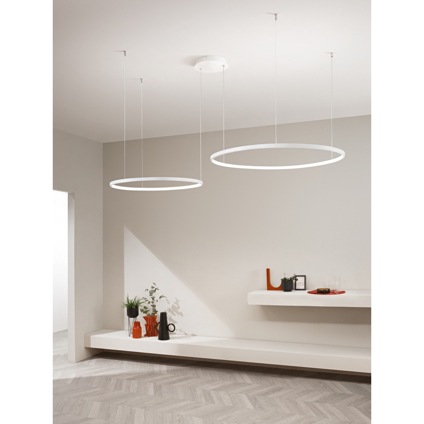 Ondaluce - Dæmpbar LED-pendel på wire SOEL LED/28W/230V + LED/38W 3000/4000K Ø 80/60 cm hvid