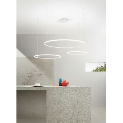 Ondaluce - Dæmpbar LED-pendel med wireophæng SOEL LED/28W/230V + LED/38W + LED/47W Ø 100/80/60 cm hvid