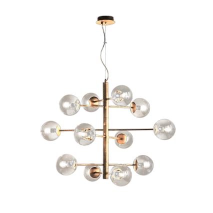 Ondaluce - Lysekrone med wireophæng ELISEO 12xE14/10W/230V Ø 97 cm guld/røget beige