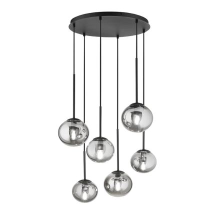 Ondaluce - Lysekrone med wireophæng JEWEL 6xE14/10W/230V Ø 55 cm sort/røget sort