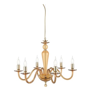 Ondaluce - Lysekrone med wireophæng PAGANINI 6xE14/10W/230V pr. 70 cm guld/røget beige