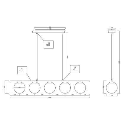 Ondaluce - Lysekrone MONILE på wire 5xE14/10W/230V guld/hvid