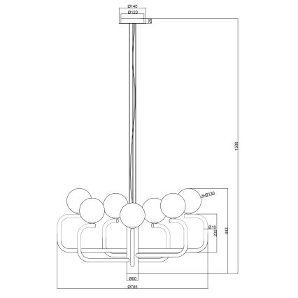 Ondaluce - Pendel med wire JEPPY 8xG9/7W/230V Ø 78,5 cm guld/hvid