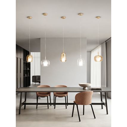 Ondaluce - Pendel på kabel THELMA 1xE27/15W/230V Ø 19 cm guld/røget beige