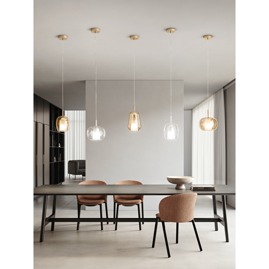 Ondaluce - Pendel på kabel THELMA 1xE27/15W/230V Ø 19 cm guld/røget beige