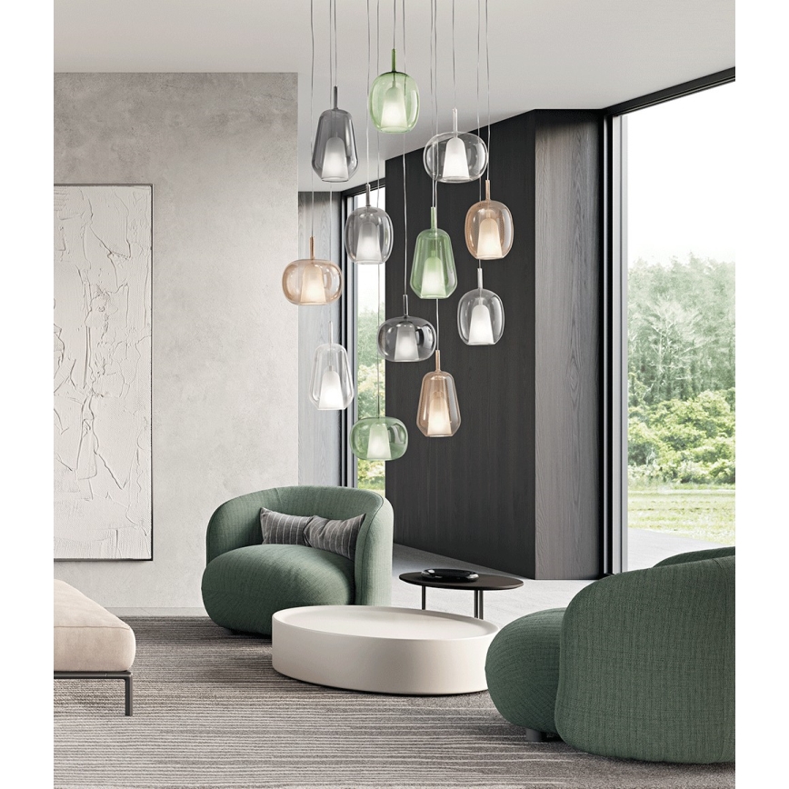 Ondaluce - Pendel på kabel THELMA 1xE27/15W/230V Ø 19 cm guld/røget beige