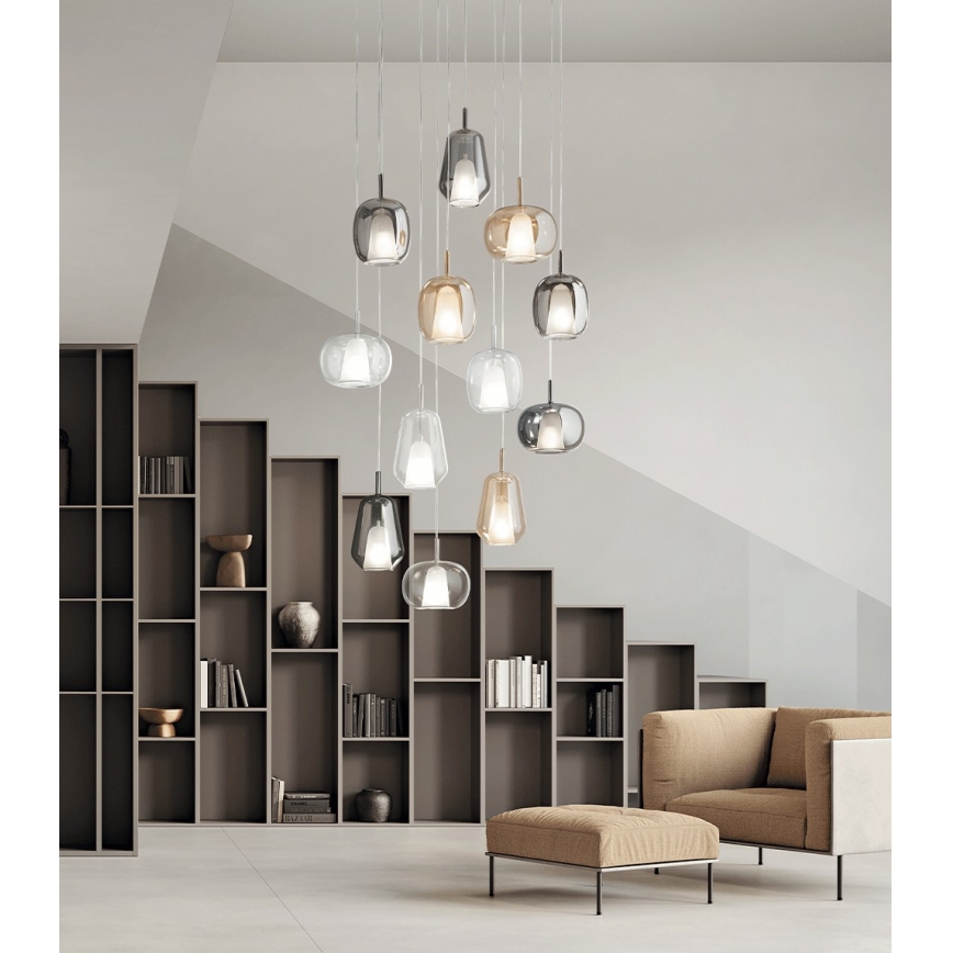 Ondaluce - Pendel på kabel THELMA 1xE27/15W/230V Ø 19 cm guld/røget beige