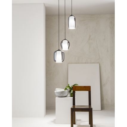 Ondaluce - Pendel på ledning BONNIE 1x E27/15W/230V Ø 15,5 cm sort/røget sort