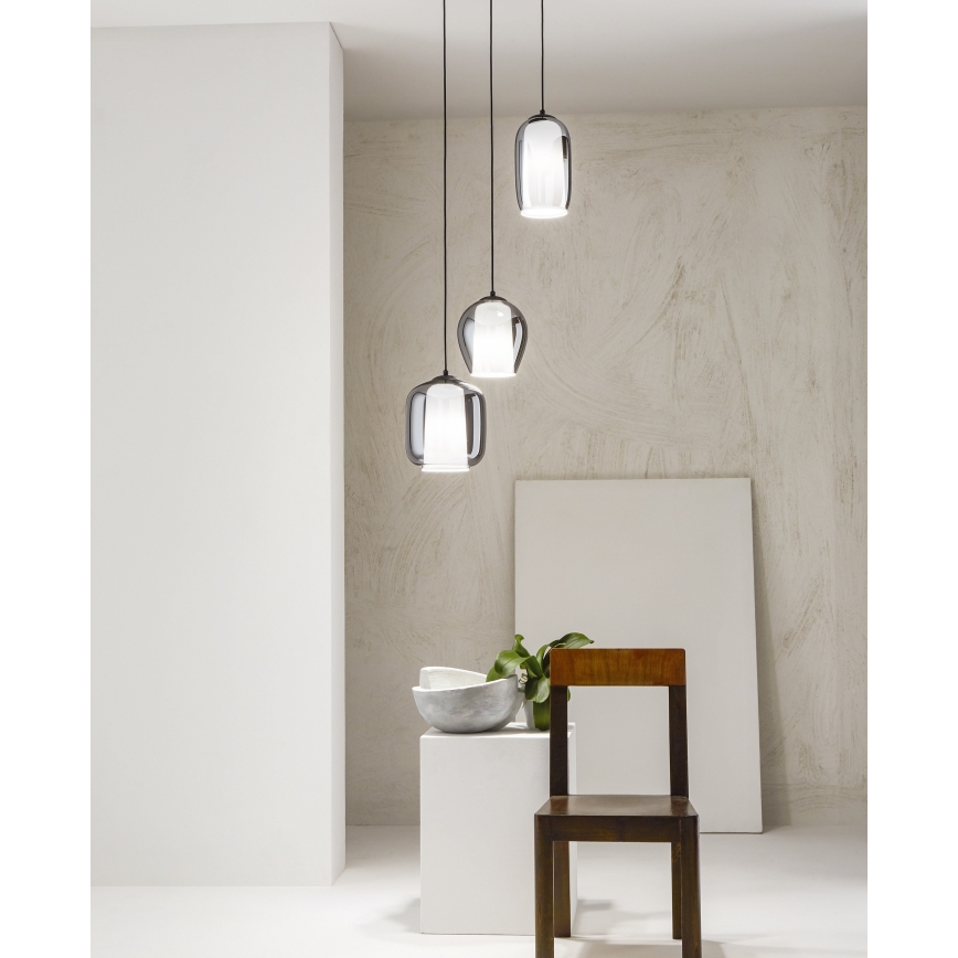 Ondaluce - Pendel på ledning BONNIE 1x E27/15W/230V Ø 15,5 cm sort/røget sort