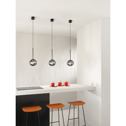 Ondaluce - Pendel på ledning JEWEL 1xE14/10W/230V Ø 17 cm sort/røgfarvet
