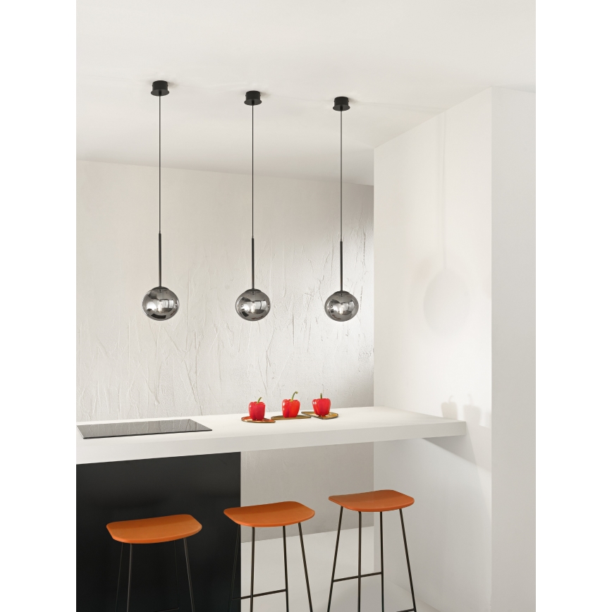 Ondaluce - Pendel på ledning JEWEL 1xE14/10W/230V Ø 17 cm sort/røgfarvet