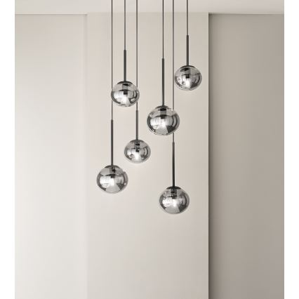 Ondaluce - Pendel på ledning JEWEL 1xE14/10W/230V Ø 17 cm sort/røgfarvet