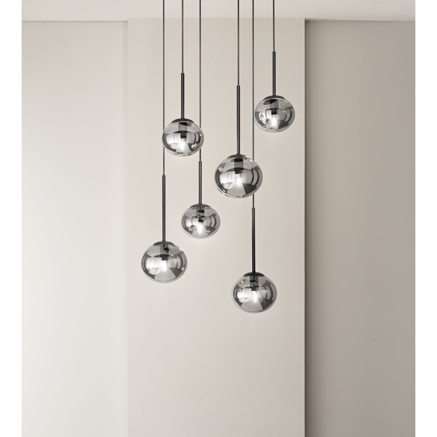 Ondaluce - Pendel på ledning JEWEL 1xE14/10W/230V Ø 17 cm sort/røgfarvet