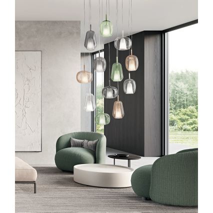 Ondaluce - Pendel på ledning THELMA 1xE27/15W/230V Ø 19,5 cm guld/klar