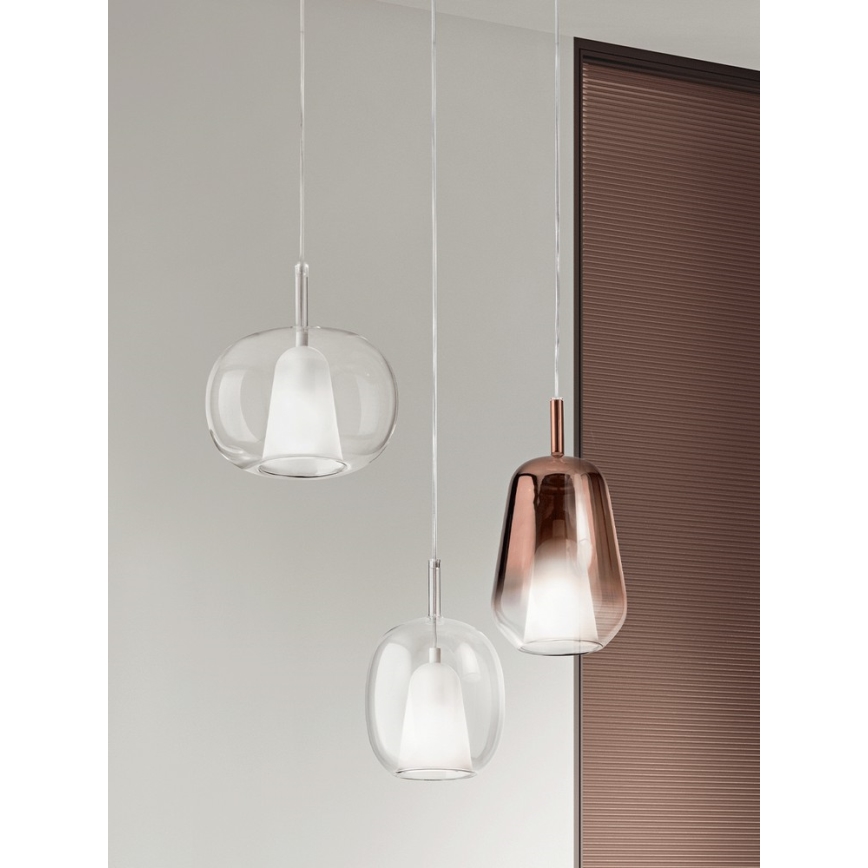 Ondaluce - Pendel på ledning THELMA 1xE27/15W/230V Ø 19,5 cm guld/klar