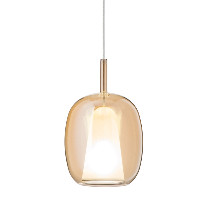 Ondaluce - Pendel på ledning THELMA 1xE27/15W/230V Ø 19,5 cm, guld/røget beige