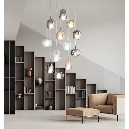 Ondaluce - Pendel på ledning THELMA 1xE27/15W/230V Ø 19,5 cm, guld/røget beige