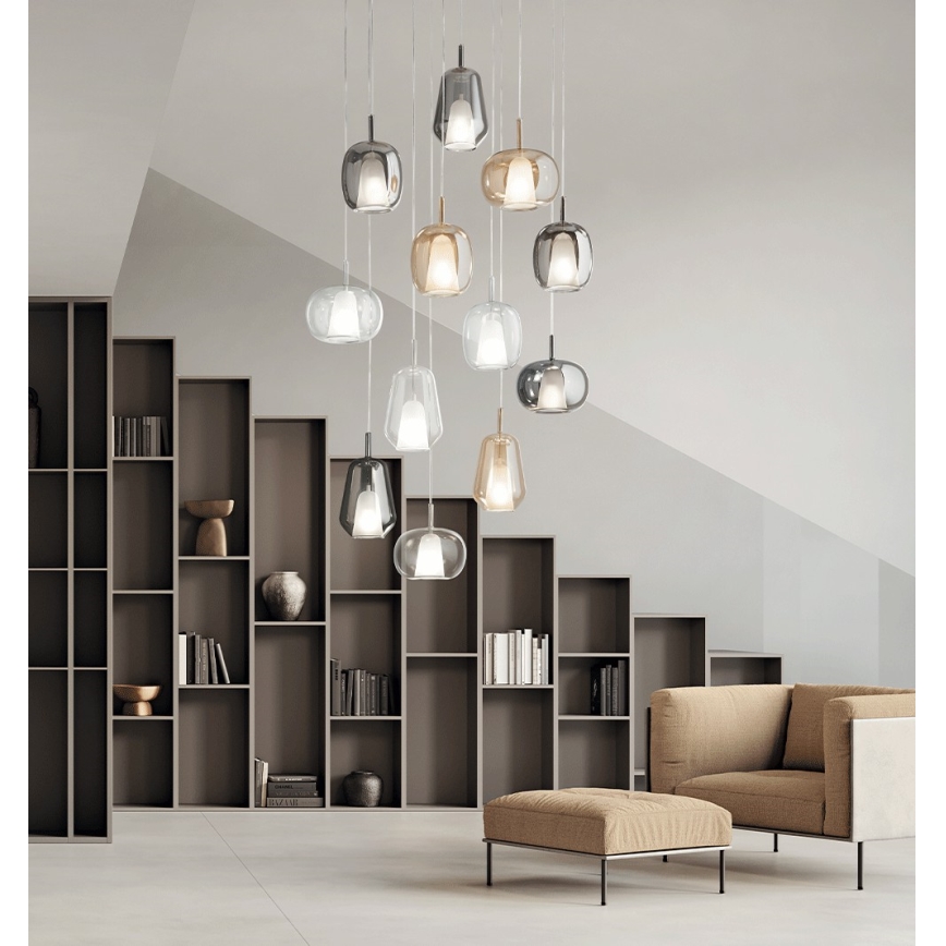 Ondaluce - Pendel på ledning THELMA 1xE27/15W/230V Ø 19,5 cm, guld/røget beige