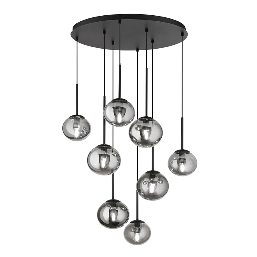 Ondaluce - Pendel på wire JEWEL, 8 x E14, 10W, 230V, Ø 70 cm, sort/røget sort