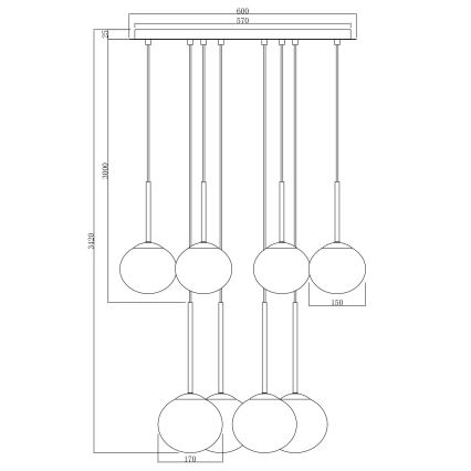 Ondaluce - Pendel på wire JEWEL, 8 x E14, 10W, 230V, Ø 70 cm, sort/røget sort