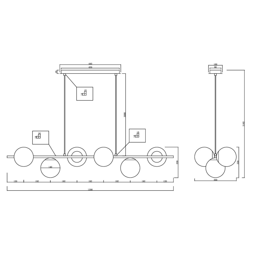 Ondaluce - Pendel på wire MONILE 6xE14/10W/230V sort/røget sort