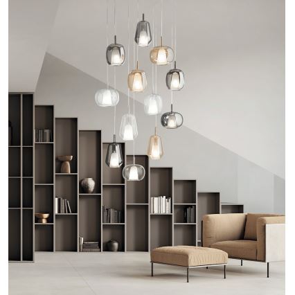Ondaluce - Pendel på wire THELMA 1xE27/15W/230V Ø 19,5 cm sort/røggrå
