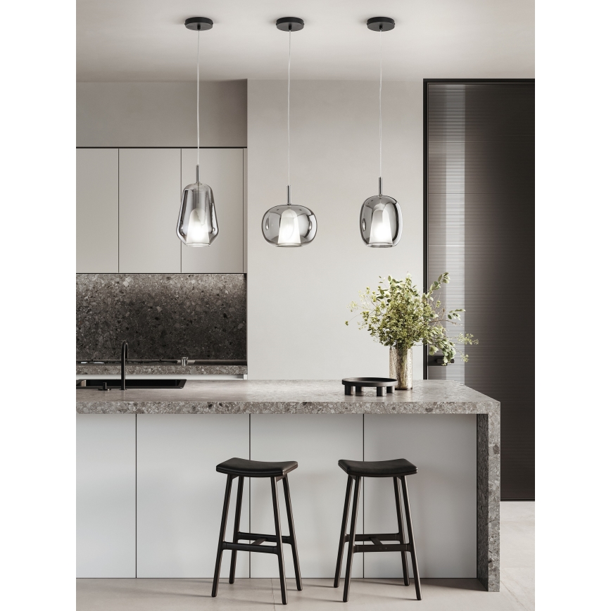 Ondaluce - Pendel på wire THELMA 1xE27/15W/230V Ø 19 cm sort/røggrå