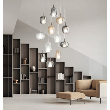 Ondaluce - Pendel på wire THELMA 1xE27/15W/230V Ø 19 cm sort/røggrå