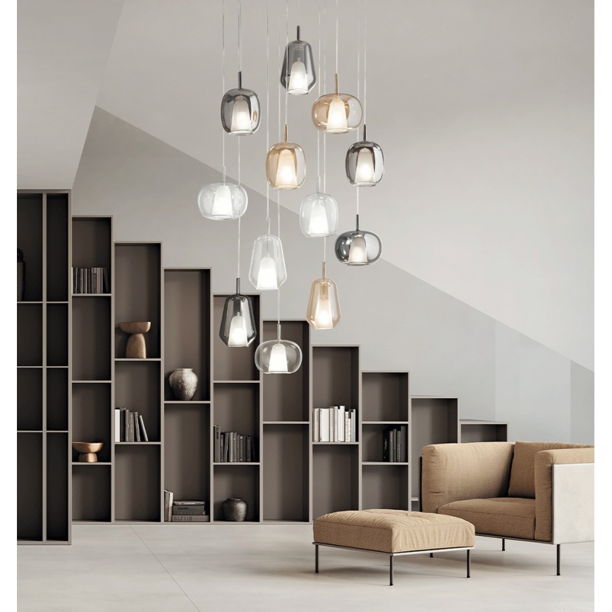 Ondaluce - Pendel på wire THELMA 1xE27/15W/230V Ø 19 cm sort/røggrå