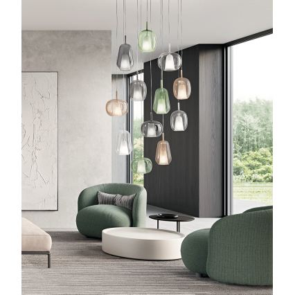 Ondaluce - Pendel på wire THELMA 1xE27/15W/230V Ø 19 cm sort/røggrå
