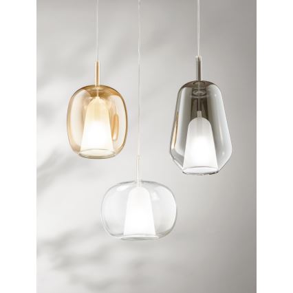 Ondaluce - Pendel på wire THELMA 1xE27/15W/230V Ø 19 cm sort/røggrå