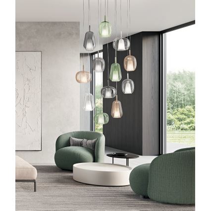 Ondaluce - Pendellampe på ledning THELMA 1xE27/15W/230V Ø 25 cm guld/røgbeige