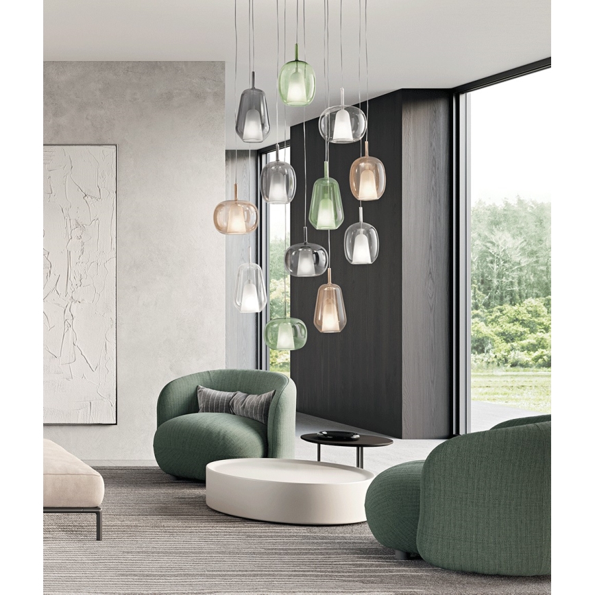 Ondaluce - Pendellampe på ledning THELMA 1xE27/15W/230V Ø 25 cm guld/røgbeige