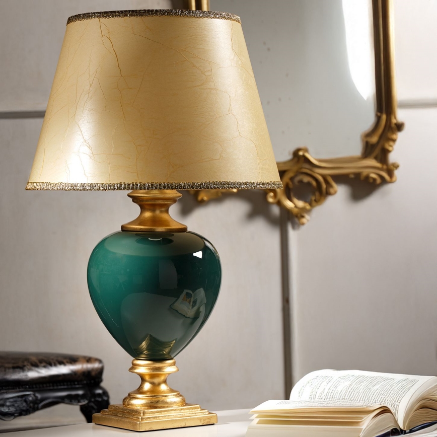 ONLI - Bordlampe AMADEUS 1xE27/15W/230V 72 cm grøn/guldfarvet