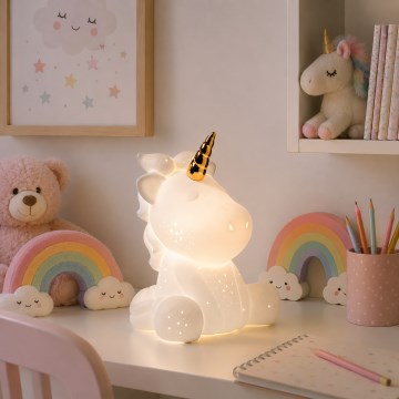 ONLI - Bordlampe PORCELLANA 1xE14/6W/230V 23,5 cm enhjørning
