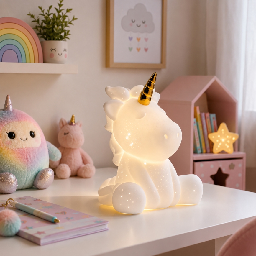 ONLI - Bordlampe PORCELLANA 1xE14/6W/230V 23,5 cm enhjørning
