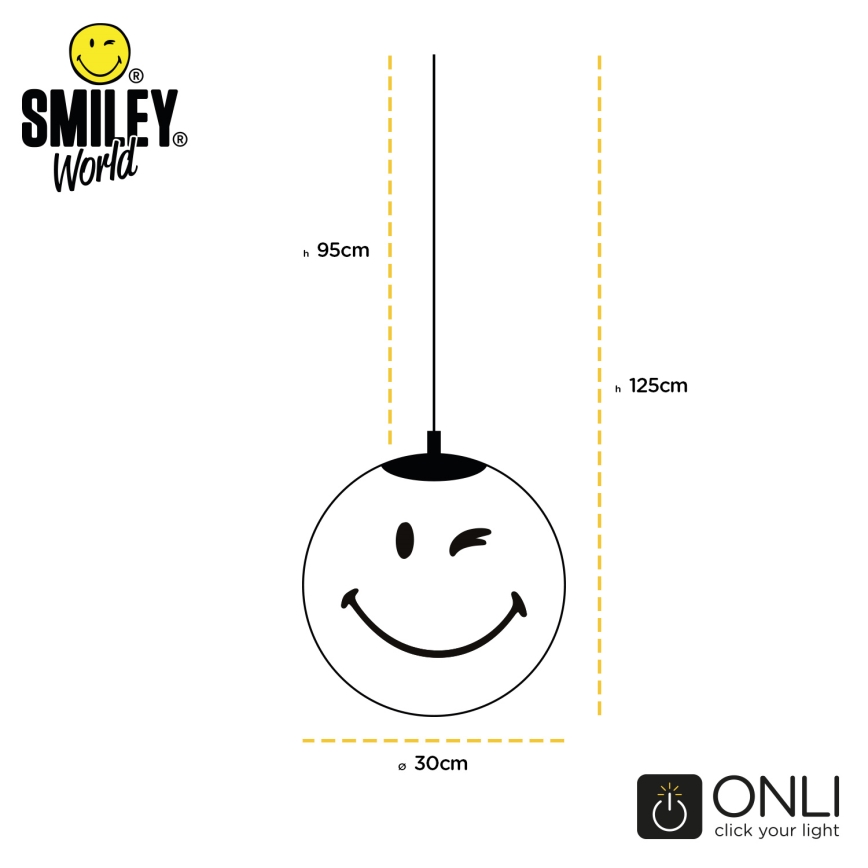 ONLI - Børnependel på kabel SMILEY 1xE27/15W/230V hvid