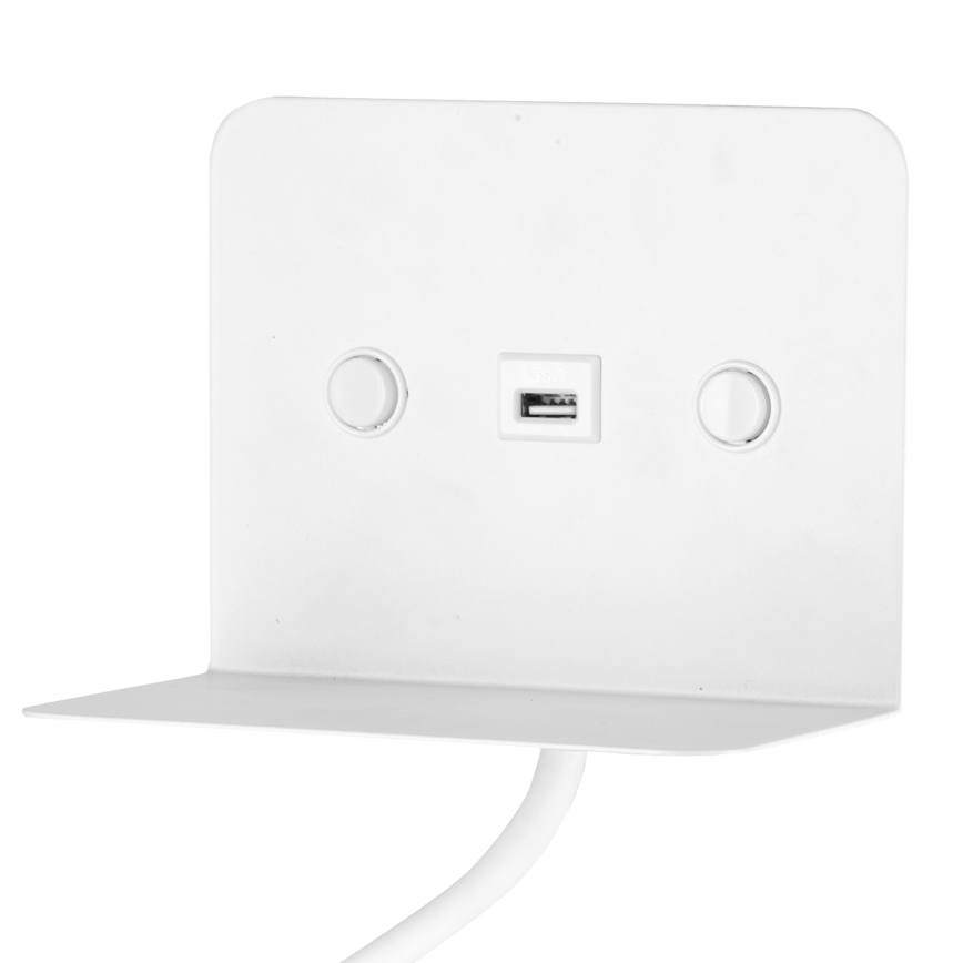 ONLI - Fleksibel LED lampe m. hylde og USB-opladning PLAK LED/1W/230V hvid