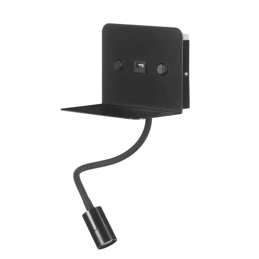 ONLI - Fleksibel LED lampe m. hylde og USB-opladning PLAK LED/1W/230V sort