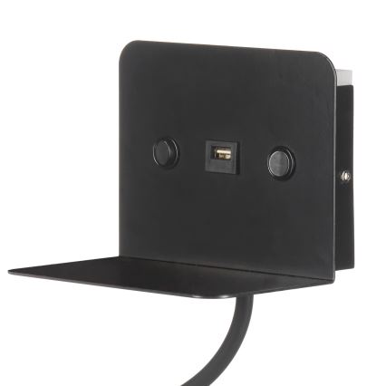 ONLI - Fleksibel LED lampe m. hylde og USB-opladning PLAK LED/1W/230V sort