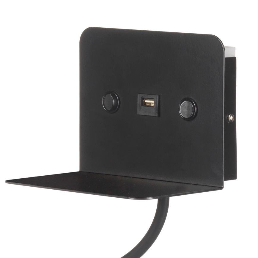 ONLI - Fleksibel LED lampe m. hylde og USB-opladning PLAK LED/1W/230V sort