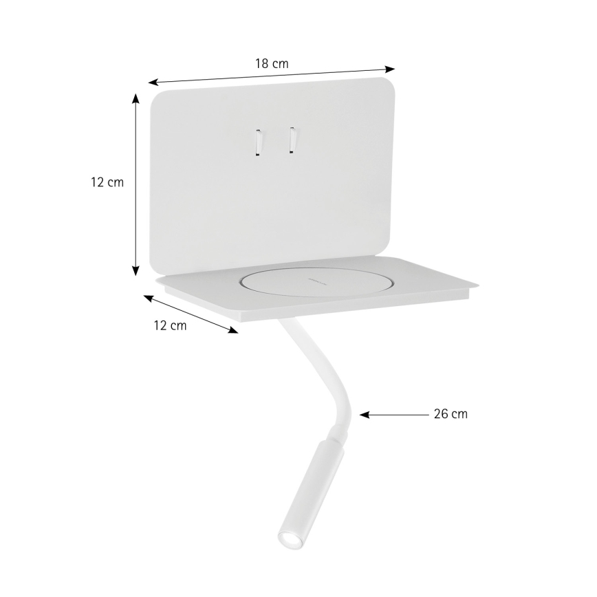 ONLI - fleksibel LED-lampe med hylde WIK LED/6,5W/230V + LED/3W hvid