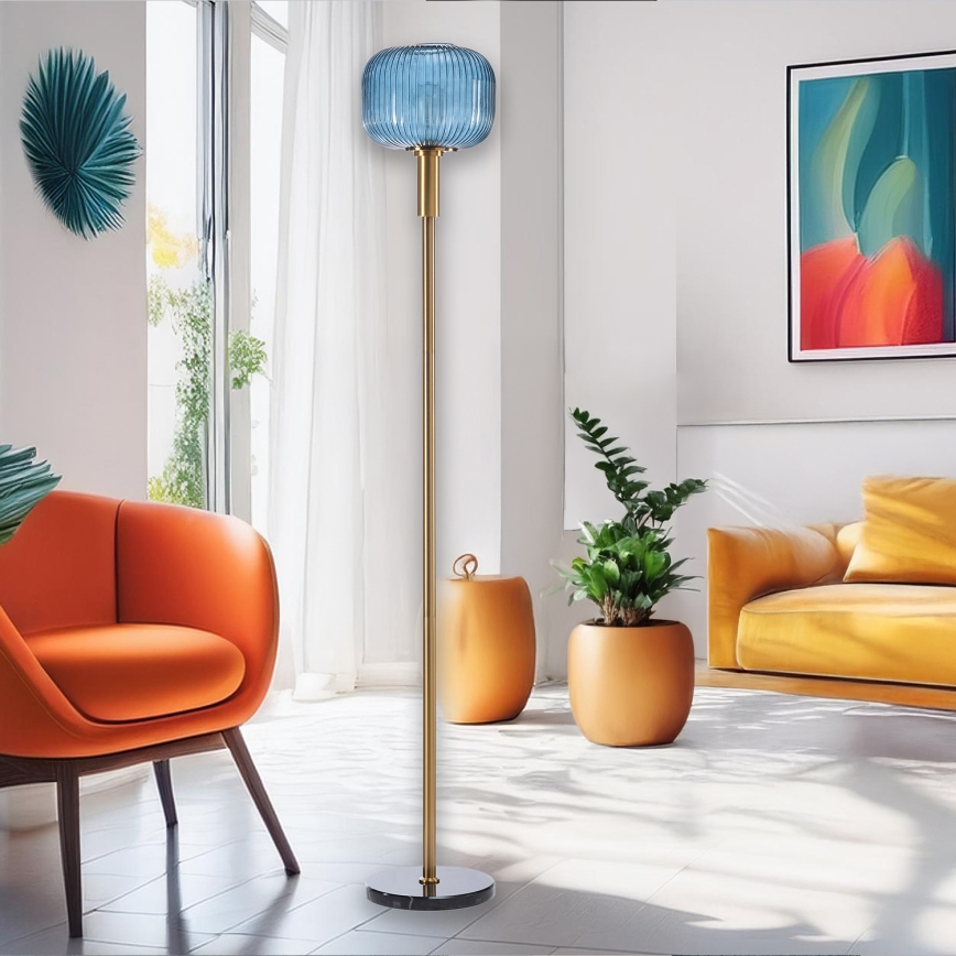 ONLI - Gulvlampe DOROTY 1xE27/22W/230V blå/guldfarvet