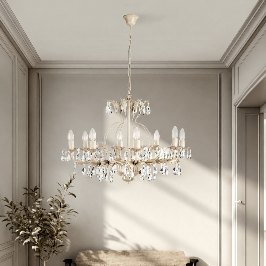 ONLI - Kædeophængt lysekrone TERESA 8xE14/6W/230V creme/patina