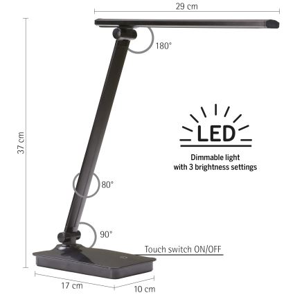 ONLI - LED bordlampe dæmpbar med USB-port DESKI LED/7W/230V 4000K sort